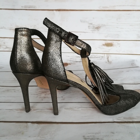 Black/gold metallic leather ankle strap - Picture 2 of 3